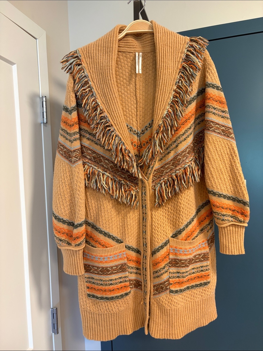 Anthropologie long fringe cardigan.